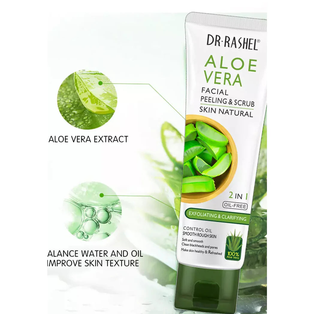 Dr. Rashel Aloe Vera Facial Peeling & Scrub Skin Natural 2 in 1 Oil-Free Exfoliating & Clarifying