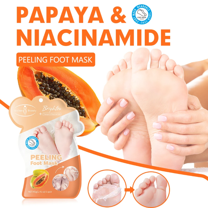 Aichun Beauty Peeling Foot Mask (1 Pair) – Papaya & Niacinamide